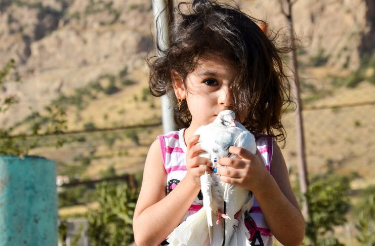 girl holding pigeon